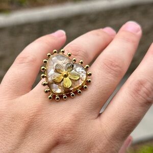 Trendy Heart Flower 18k Gold Plated Ring – Adjustable 7–9